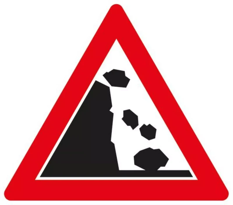 Verkehrszeichen VZ101-25 Steinschlag, Aufstellung links