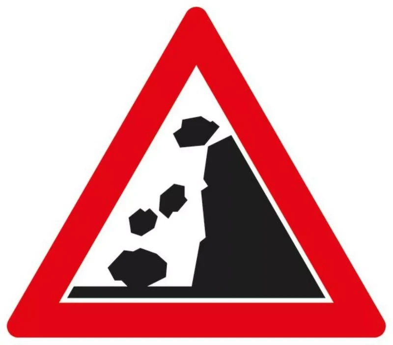 Verkehrszeichen VZ101-15 Steinschlag, Aufstellung rechts