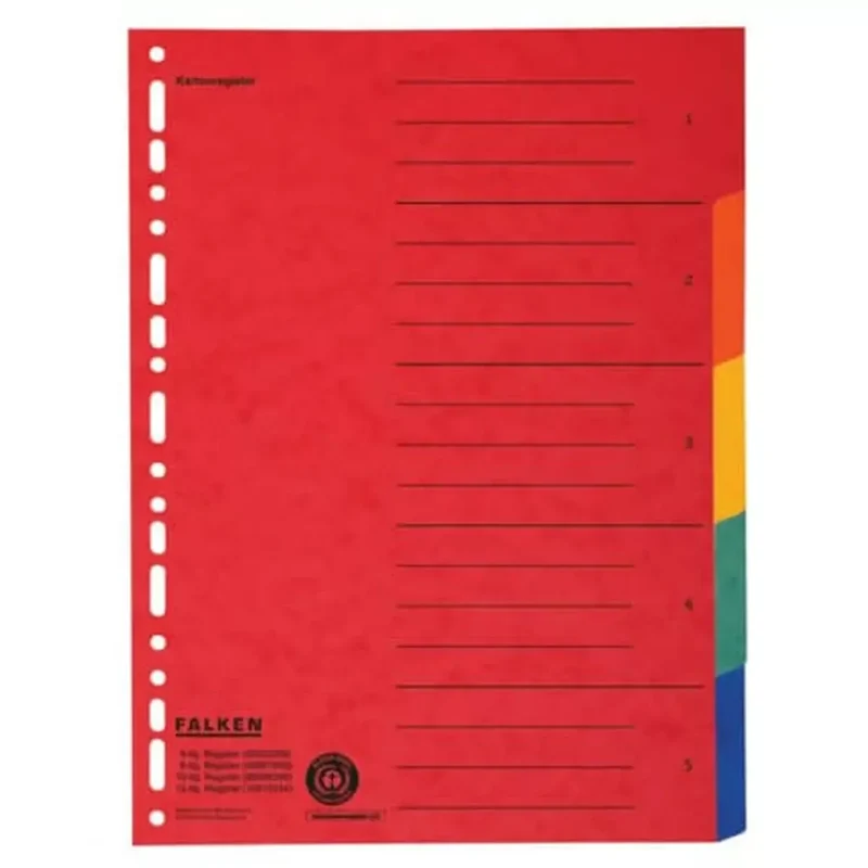 Zahlenregister - 1-5, Karton farbig, A4, 5 Farben, gelocht mit Orgadruck