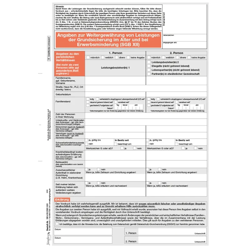 Angaben zur Weitergewährung von Leistungen der Grundsicherung im Alter und bei Erwerbsminderung (SGB XII), A4