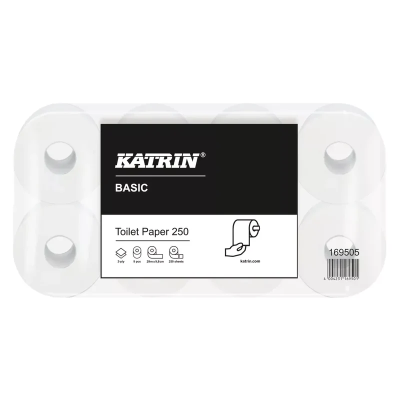 Toilettenpapier Basic Toilet - 2-lagig, naturweiß, 8 Rollen à 250 Blatt