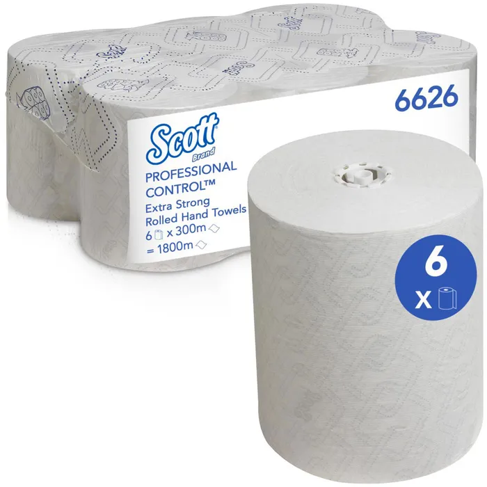 Scott Handtuchrollen Control, Extrastark, 6626, 1-lagig, Airflex, 20cm x 300m x 20cm, 6 Rollen