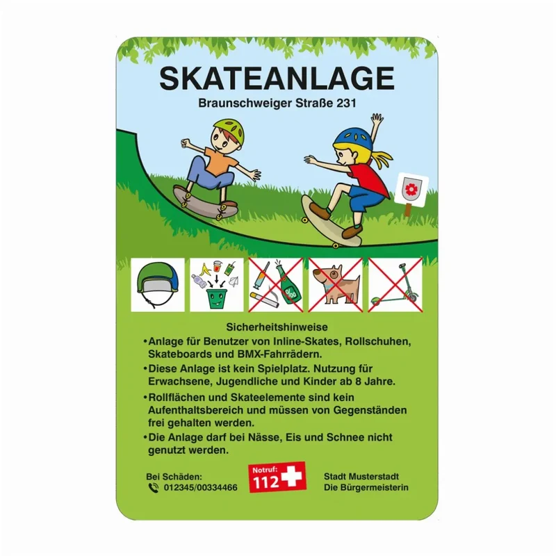 Spiel- und Sportanlagenschilder, Skateanlage