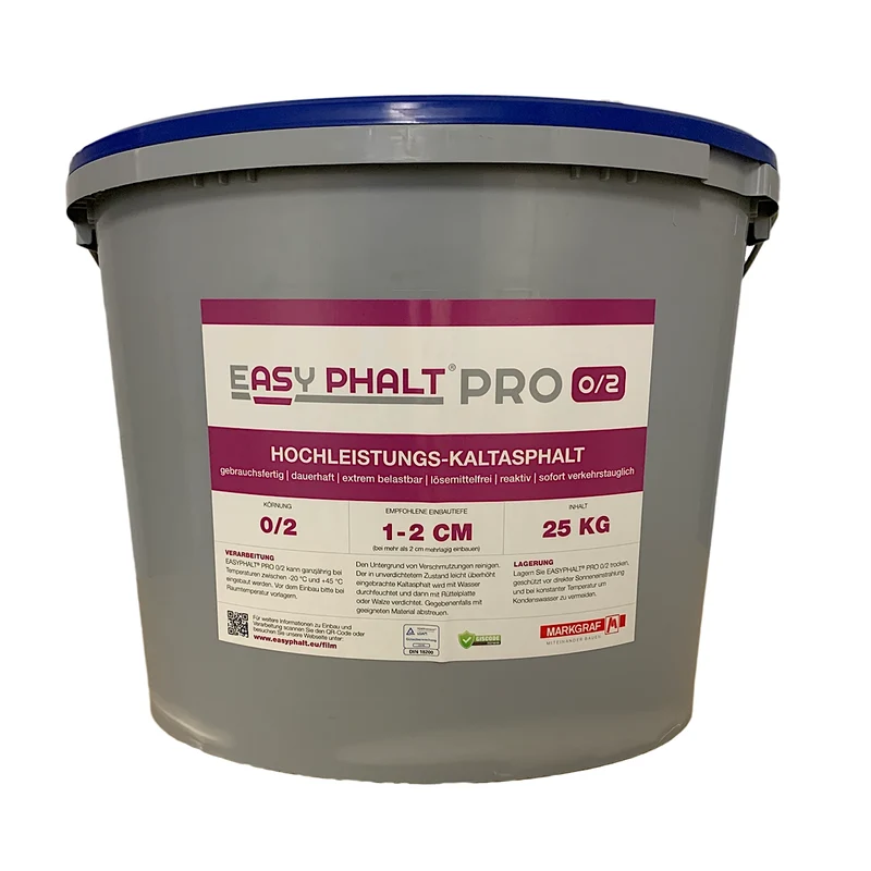 Kaltasphalt Easyphalt Pro 0/2 in 25kg Eimer – VPE 6 Paletten (144 Eimer)