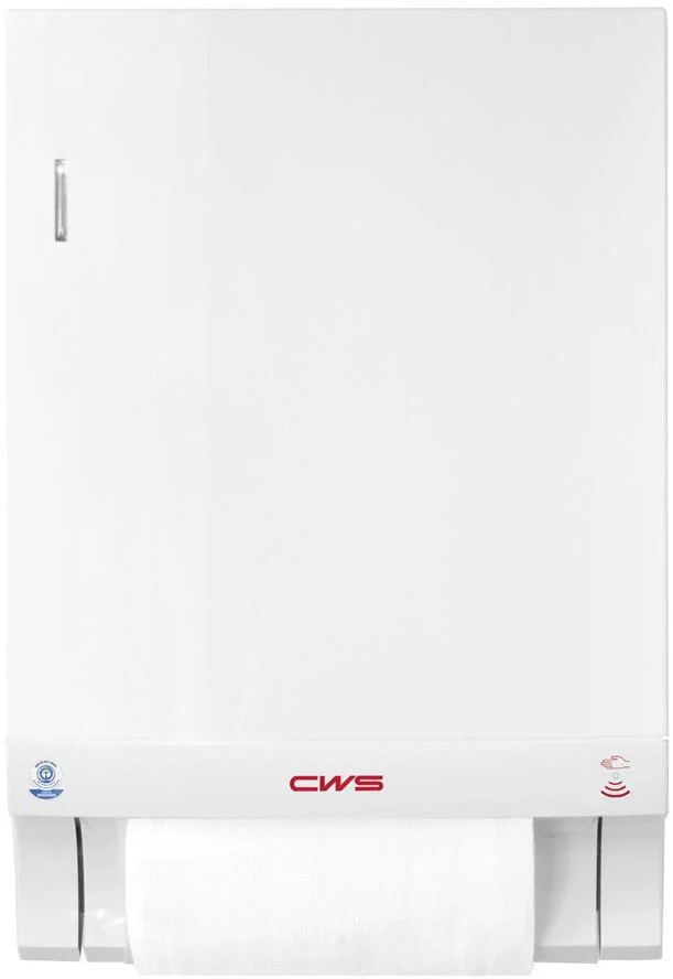 CWS Stoffhandtuchspender Paradise Dry NT mit Schloss, weiß – berührungslose Hygiene