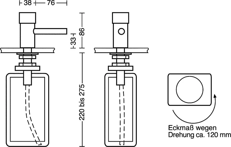CWS Seifenspender 370 für Waschtisch-Einbau, 1000 ml, Edelstahl verchromt