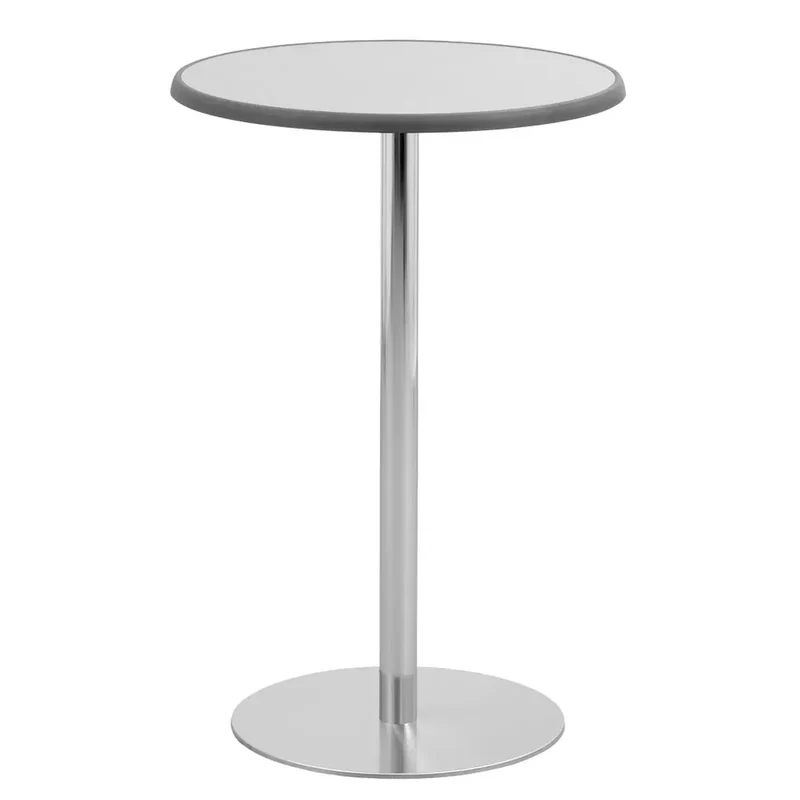 Bistro-Stehtisch, Durchm.xH 700x1120 mm, Stahlrohrsäule mitschwerem Tellerfuß verchromt, Tischplatte melaminharzbesch.