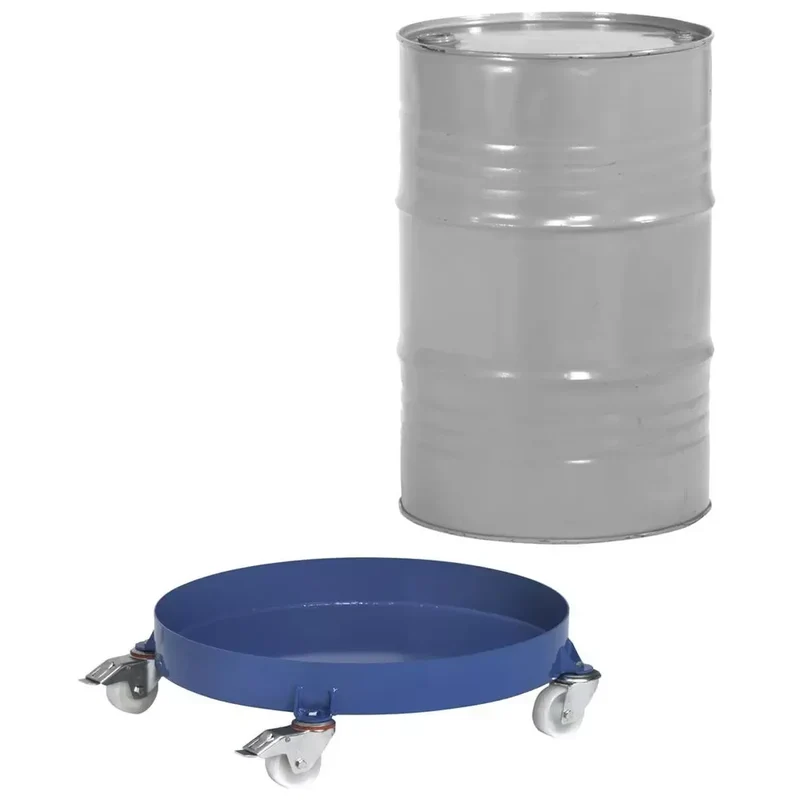 Fassroller für 200-l-Fässer, geschlossene Stahlblechwanne öldicht, Traglast 250 kg, RAL 5007 brillantblau
