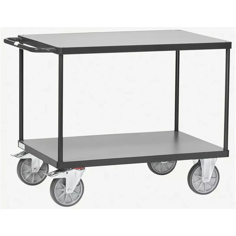 Tischwagen, 2 Ladeflächen LxB850x500 mm, Außenmaße LxBxH 1047x509x860 mm, Traglast 500 kg, RAL 7016 anthrazit