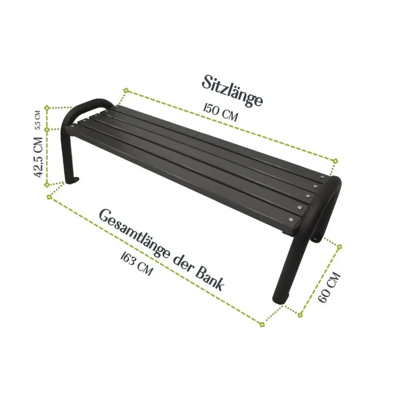Bank Primario 163 cm, antrazit, Gestell grau RAL 9006