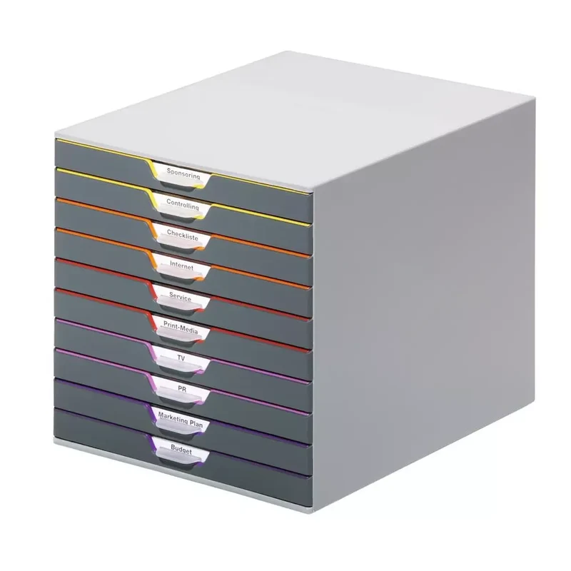 Schubladenbox, BxTxH 280x356x292 mm, 10 farbige Schubladen,aus ABS, inkl. Beschriftungsfenster