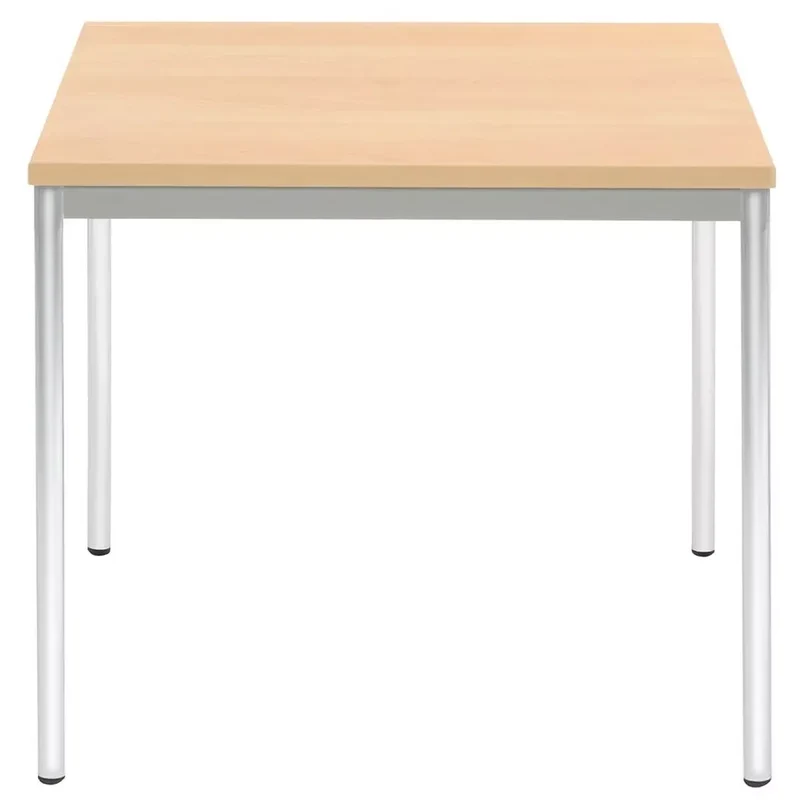 Besprechungstisch, BxTxH 800x800x720 mm, Rundrohrgestell, Zarge/Beine lichtgrau, Tischplatte 25 mm, ahorn