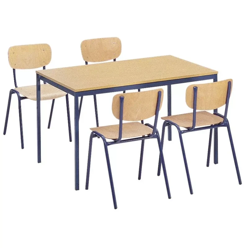 Tisch, BxTxH 1600x800x720 mm, Vierkantrohrgestell RAL 5000 blau, Tischplatte melaminharzbeschichtet buche