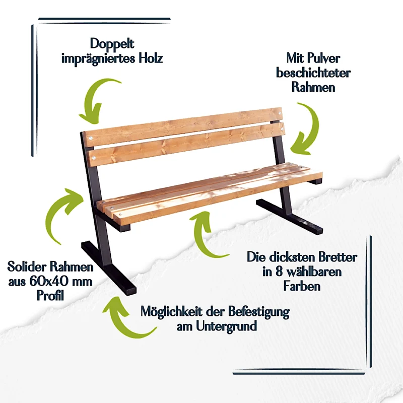 Bank Boston 117 cm, helle eiche, Gestell grau RAL 9006