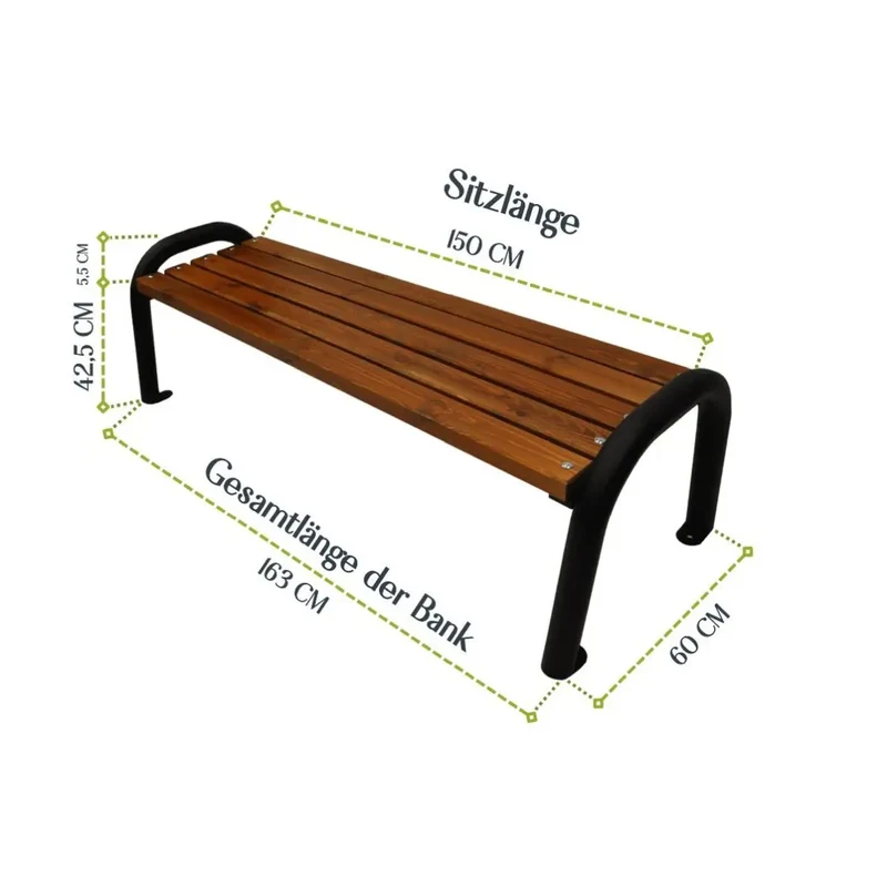 Bank Primario 163 cm, teak, Gestell schwarz RAL 9005