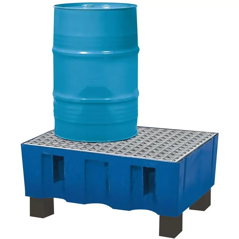 Auffangwanne aus Polyethylen, mit Sockelfüßen, mit verzinktem Gitterrost, Auffangvolumen 60 l, BxTxH 725x525x330 mm, bla
