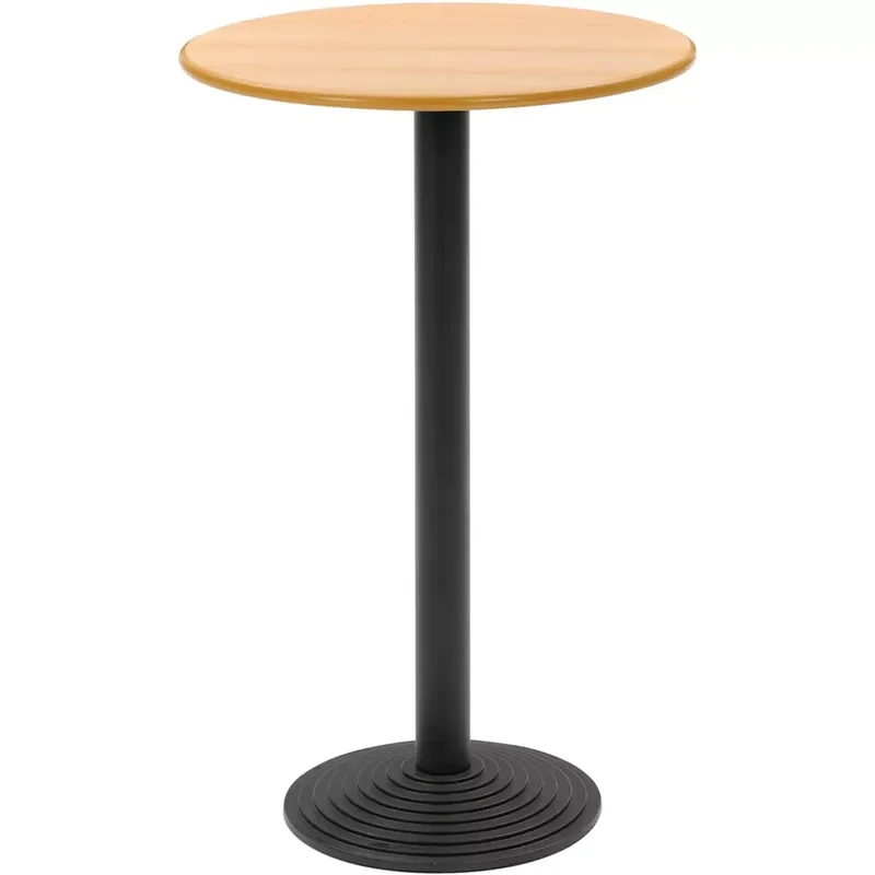 Stehtisch mit Guss-Tellerfuß, Durchm.xH 700x1100 mm, Säulenfuß schwarz, Tischplatte melaminharzbesch. buche, Kunststoffk