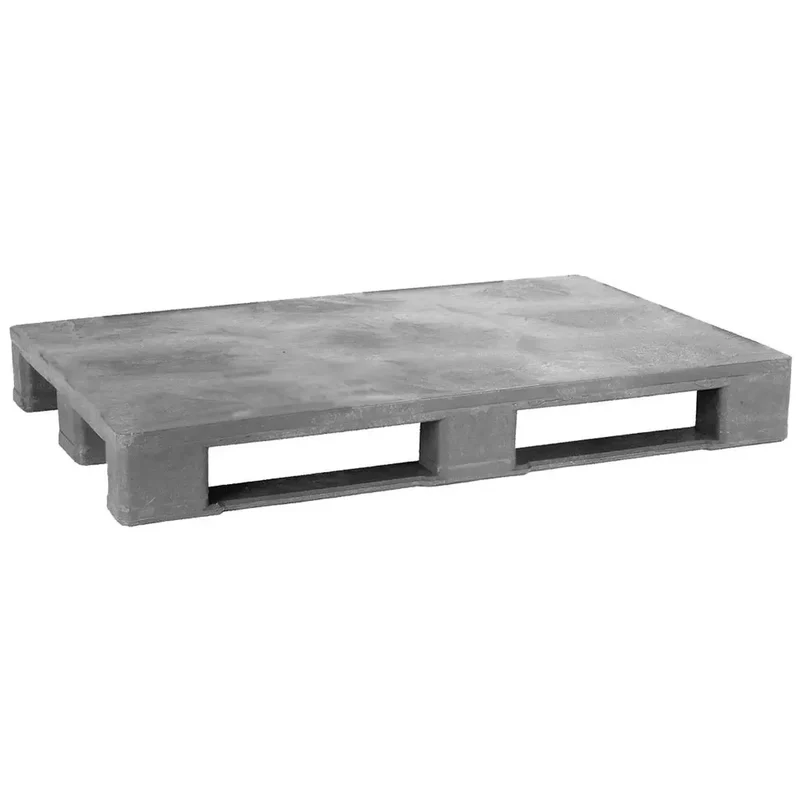 Kunststoffpalette, PE-RE, grau, Oberdeck geschl., ohne Rand,3 Kufen, BxTxH 800x1200x150 mm, Traglast stat/dynam/Regal 7