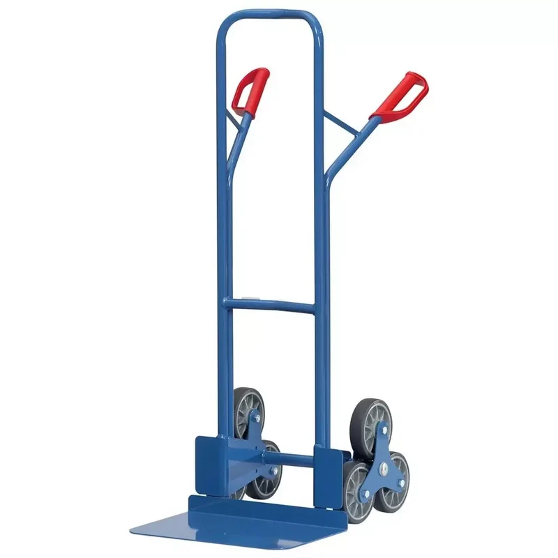 Stahlrohr-Treppenkarre, Schaufel-BxT 480x300 mm, HxB 1300x590 mm, Traglast 200 kg, 2 dreiarmige Radsterne Vollgummiberei
