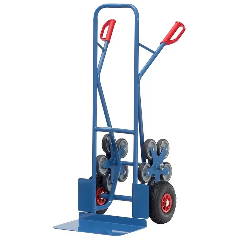 Stahlrohr-Treppenkarre, Schaufel-BxT 480x300 mm, HxB 1300x590 mm, Traglast 200 kg, 2 RäderLuftbereifung + 2 fünfarmige