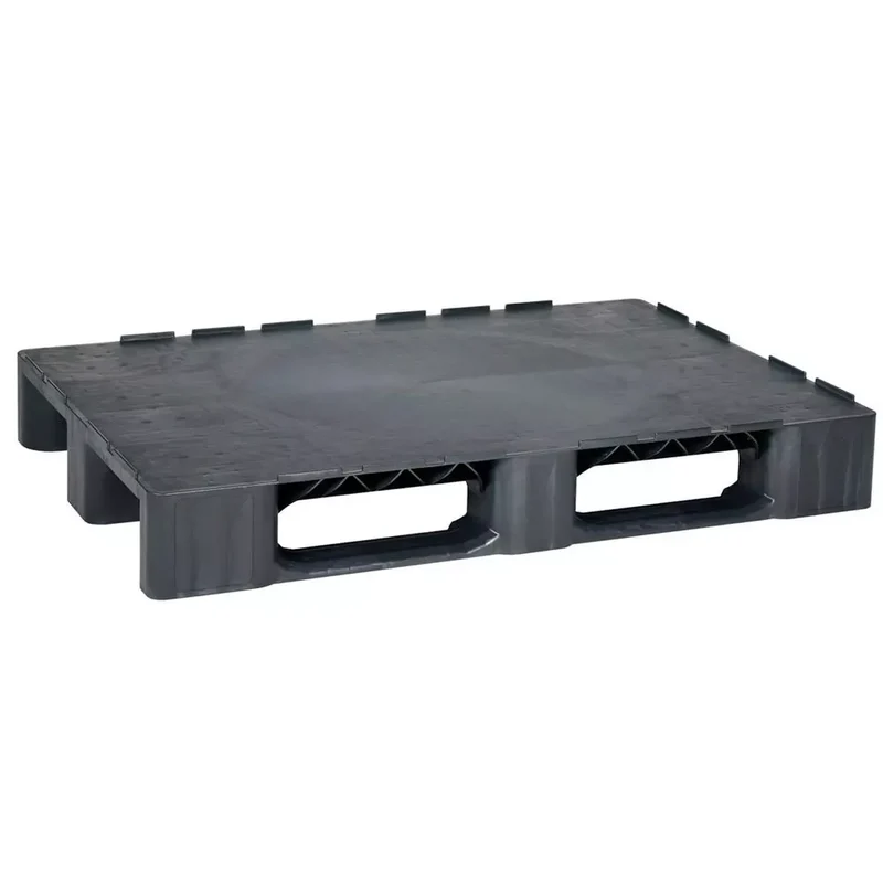 Kunststoffpalette, PE-RE, schwarz, Oberdeck geschl., mit Rand, 3 Kufen, BxTxH 800x1200x165mm, Traglast stat/dynam/Regal