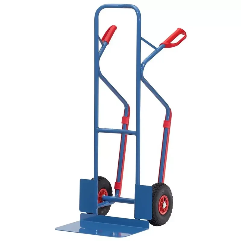 Kufenkarre, Schaufel-BxT 480x300 mm, HxB 1300x580 mm, Traglast 300 kg, Luftbereifung, RAL5007 brillantblau