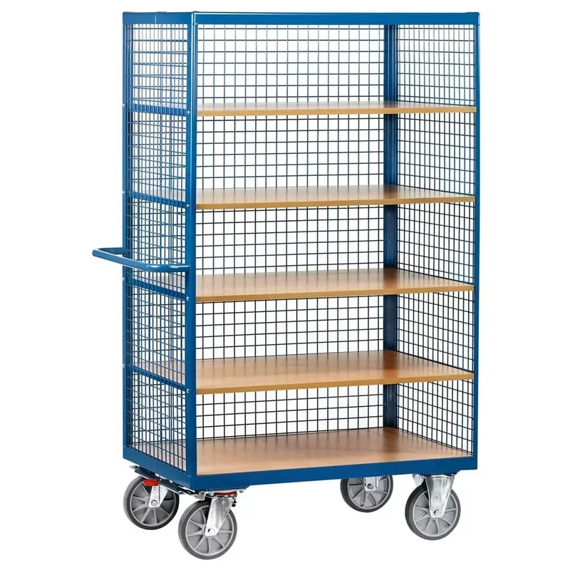 Kastenwagen, Drahtgitter, 1 Längsseite offen, 5 LadeflächenLxB 1200x780 mm, Außenmaße LxBxH 1370x800x1792 mm, Traglast