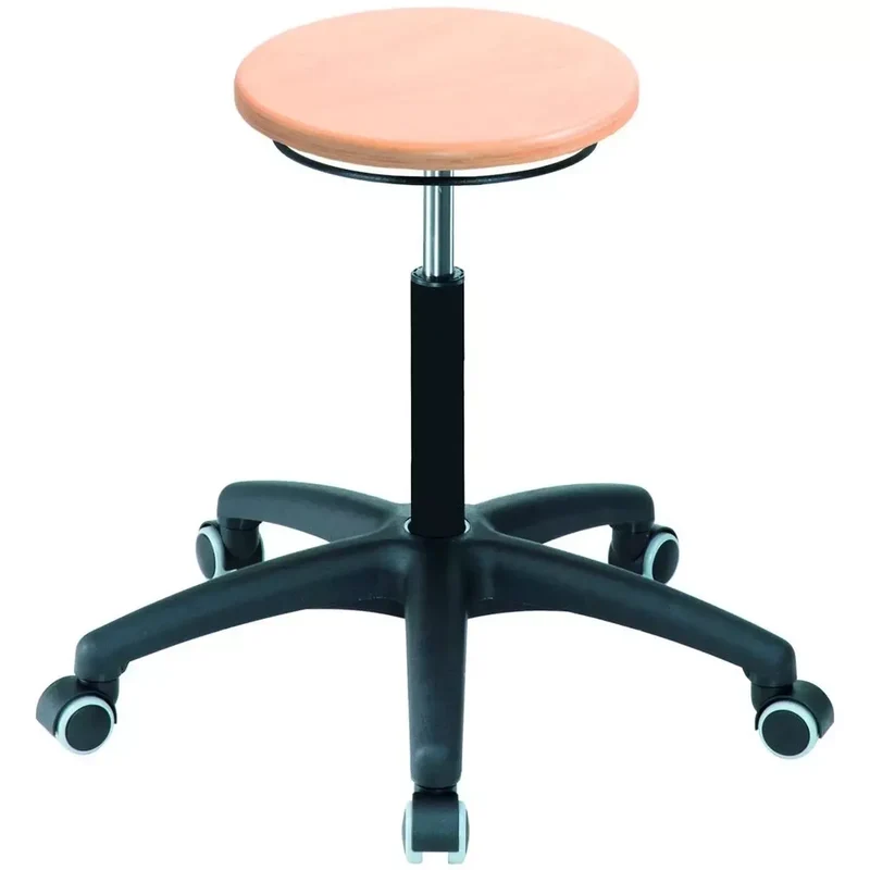 Arbeitshocker mit Gasfederhöhenverstellung, mit Rollen, Sitzfläche aus Bucheschichtholz, Sitz Höhe: 420-550 mm