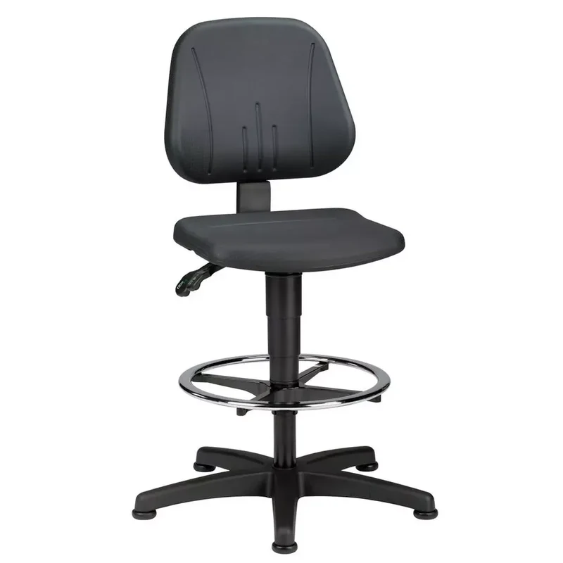 Arbeitsdrehstuhl, Sitz Höhe 580-850 mm, PU-Schaum schwarz, mit Gleitern u. Fußring