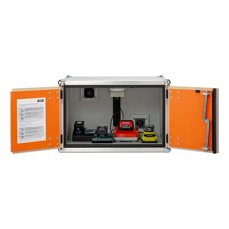 Akku-Ladeschrank, Li-SAFE 8/5 Basic, L.800 x B.660 x H.620 mm, 1 vier-fach 230 V Steckdose, Stapelfüßen, Rauchmelder und Lüftung