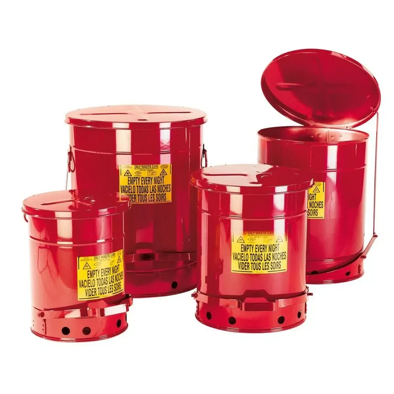 Entsorgungsbehälter aus Stahl,Volumen 53 Liter, Farbe rot,Durchm.xH 408x514 mm, mit Fußpedal
