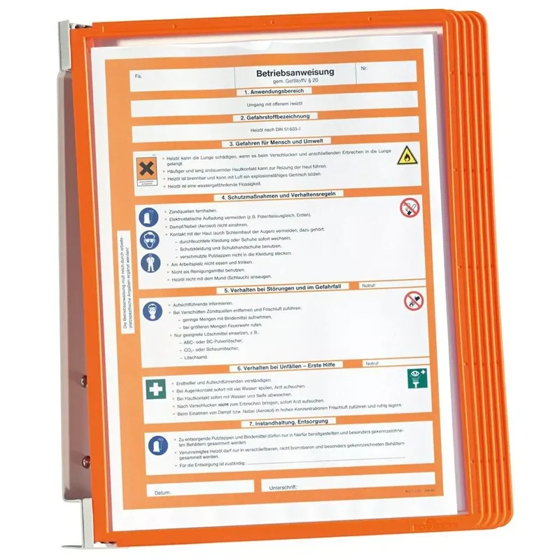 Sichttafelsystem, Wandhalter, Metall, 5 Sichttafeln Polypropylen, orange