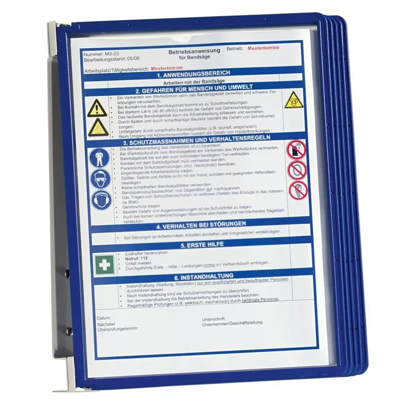 Sichttafelsystem, Wandhalter, Metall, 5 Sichttafeln Polypropylen, blau