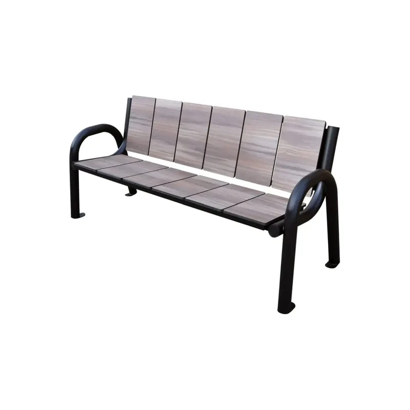 Bank Primario II HPL 150 cm, mit Rückenlehne, Grau-braun, Gestell schwarz RAL 9005