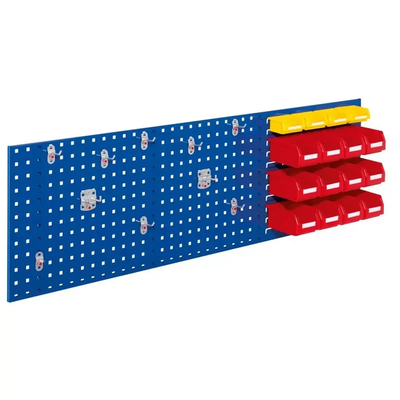Einsteigerset, best. aus 1 Loch-/Schlitzplatte 1500x450 mm, 12-tlg. Werkzeughaltersort., 4kl. + 12 gr. Lagersichtkästen