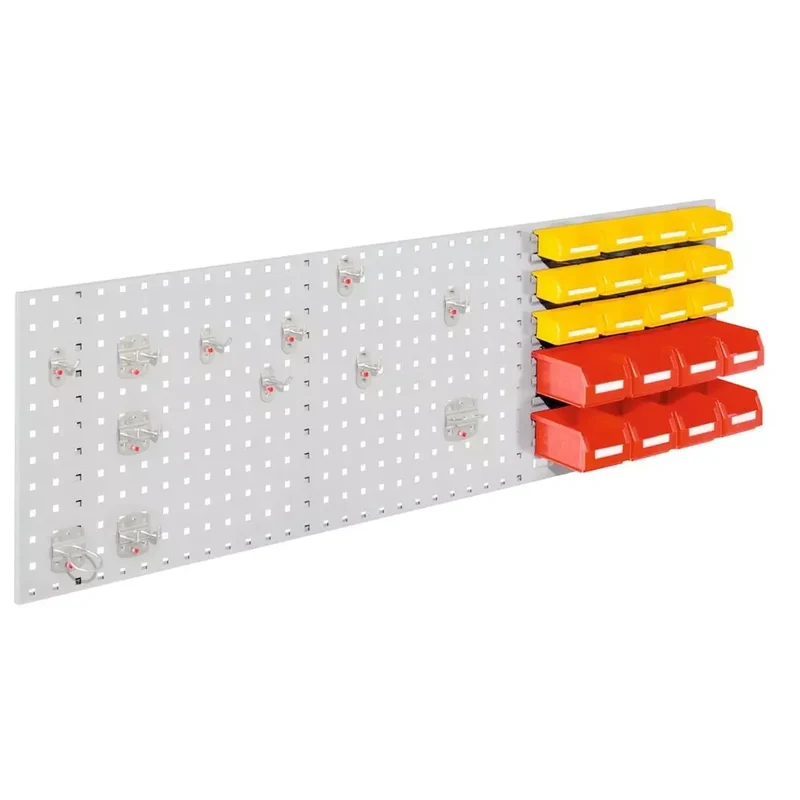 Einsteigerset, best. aus 1 Loch-/Schlitzplatte 1500x450 mm, 12-tlg. Werkzeughaltersort., 12 kl. + 8 gr. Lagersichtkästen