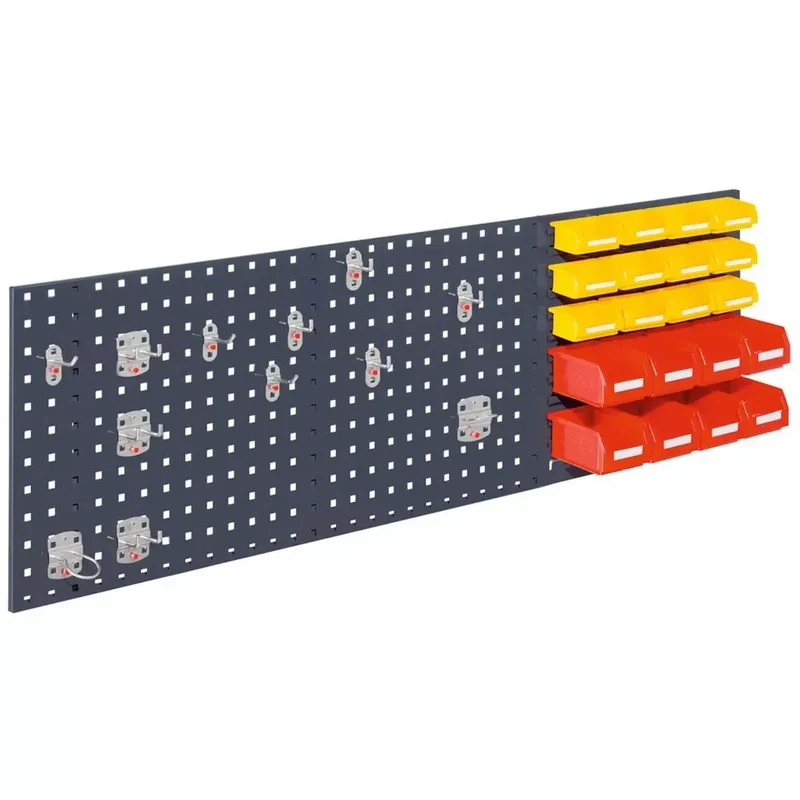 Einsteigerset, bestehend aus 1Lochplatte 1000x450 mm und 21-teiligem Werkzeughaltersortiment, RAL 7016