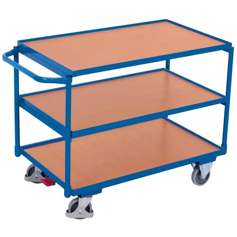 Tischwagen, waagerechter Schiebebügel, 3 Ladeflächen LxB 985x590 mm, Außenmaße LxBxH 1175x625x850 mm, Traglast 250 kg