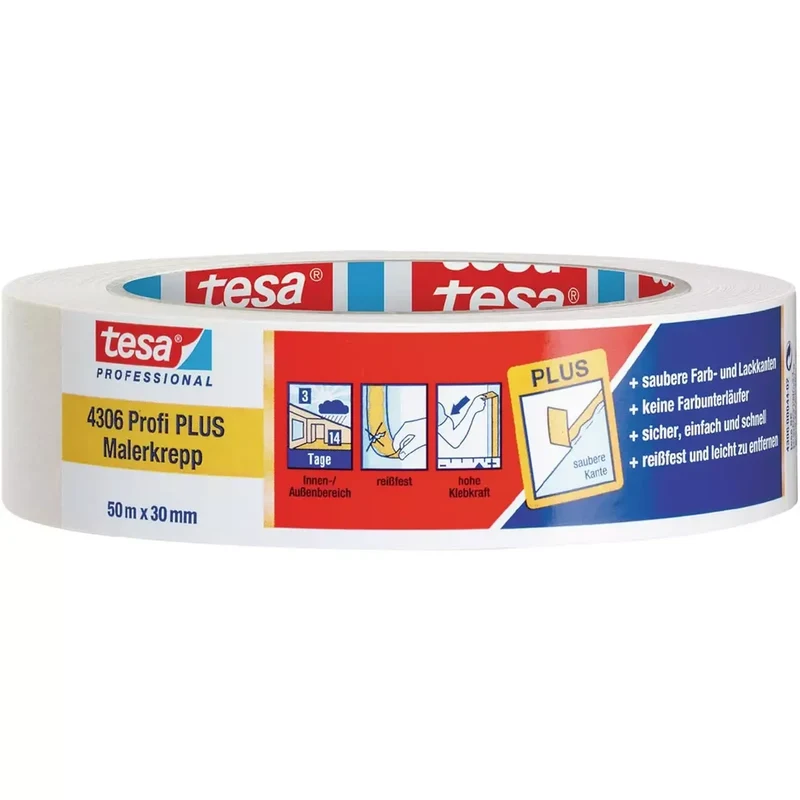 Malerabdeckband tesakrepp 4306, schwach gekreppt, 50 m x 25 mm, hellbeige