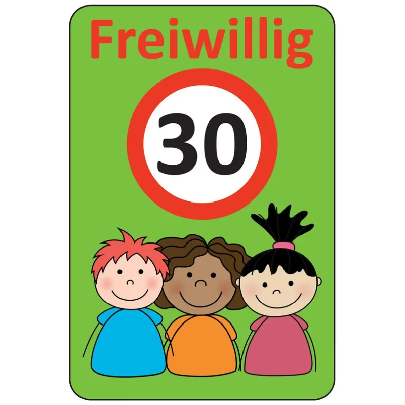 Kinderhinweisschild K7N Freiwillig 30 km 1000 x 650 mm