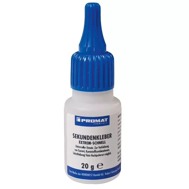Sekundenkleber, Inhalt 20 g, zur extrem schnellen Sofortklebung von Gummi/Kunststoff, für Maschinenbau, Flasche