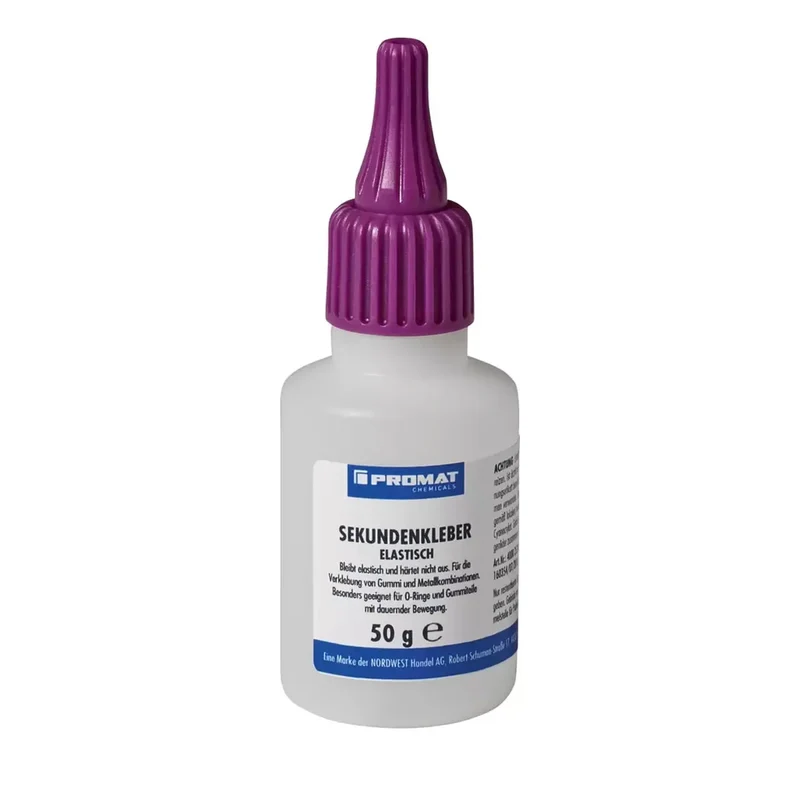 Sekundenkleber, Inhalt 50 g, bleibt elastisch/biegbar bis 180 Grad, für Gummi/Kunststoff, Flasche