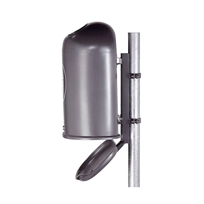 Ovaler Abfallbehälter mit Bodenentleerung und selbstschließender Federklappe, Behälter 45 L, mit Dreikantverschluss und Bodenklappe, aus Stahl, Farbe RAL 6005
