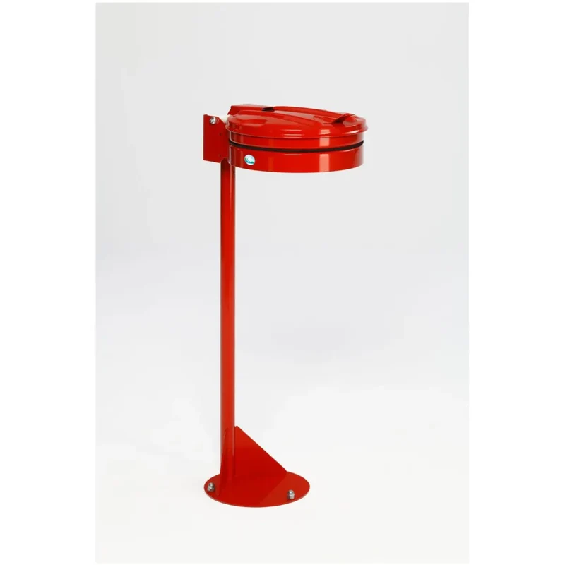 Müllsackhalter Standgerät in Metall rot mit Metall-Deckel