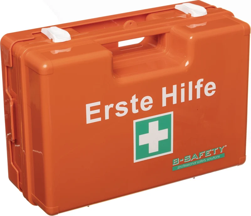 B-SAFETY Erste-Hilfe-Koffer CLASSIC DIN 13169-2021, orange, ABS-Kunststoff, mit Wandhalterung