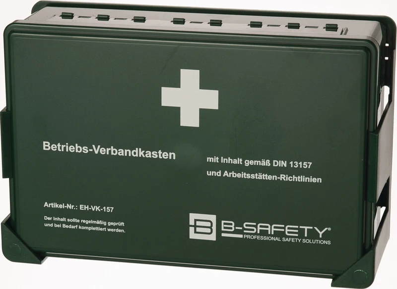 B-SAFETY Betriebsverbandkasten DIN 13157 grün 85-teilig mit Wandhalterung