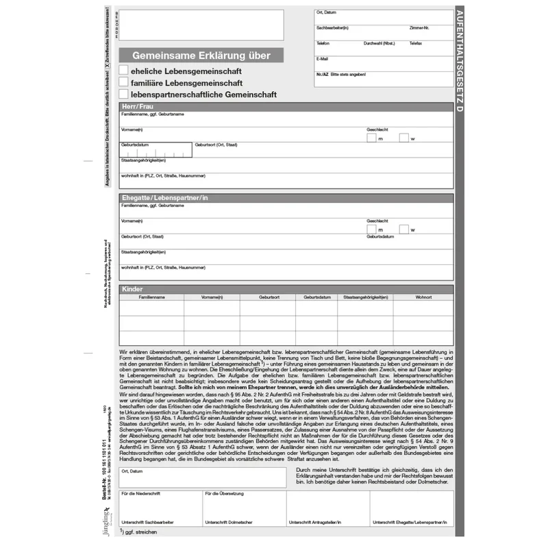 Gemeinsame Erklärung zur (Lebens)gemeinschaft, Deutsch, A4, 50 Stück