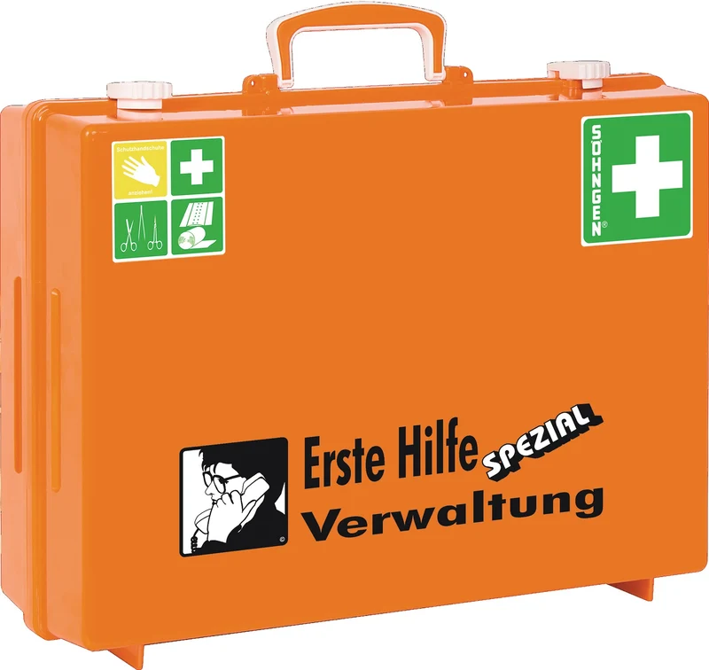 SÖHNGEN Erste Hilfe Koffer Beruf SPEZIAL Verwaltung – DIN 13157-2021, orange, ABS, inkl. Wandhalterung