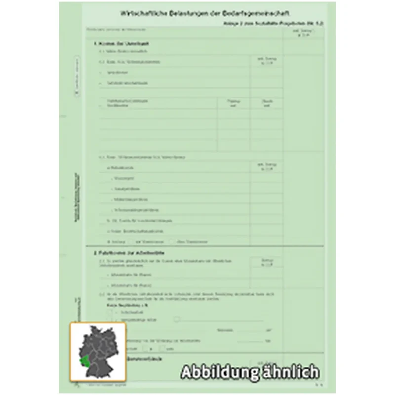 Wirtschaftliche Belastungen (Anlage zum Antrag 107 410 1001 001), A4, grün, 1000 Stück