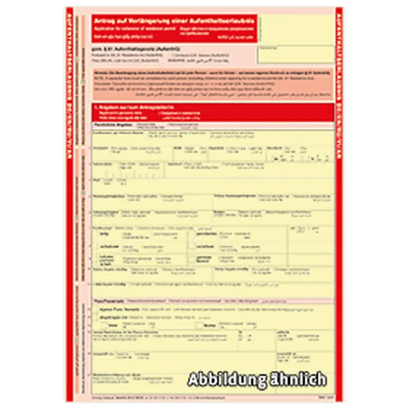 Antrag auf Verlängerung einer Aufenthaltserlaubnis, Deutsch-Englisch-Russisch-Vietnamesisch-Arabisch, 100 Stück